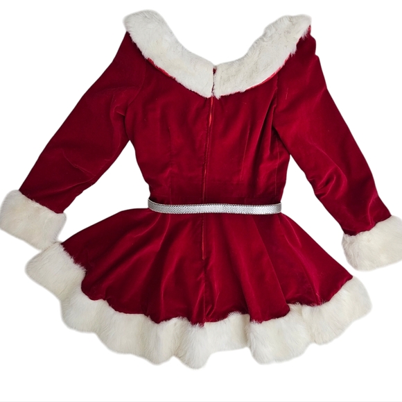Vintage Rubies Christmas Ms Santa Clause Red Velvet Off Shoulder White Fur Dress - Picture 5 of 17
